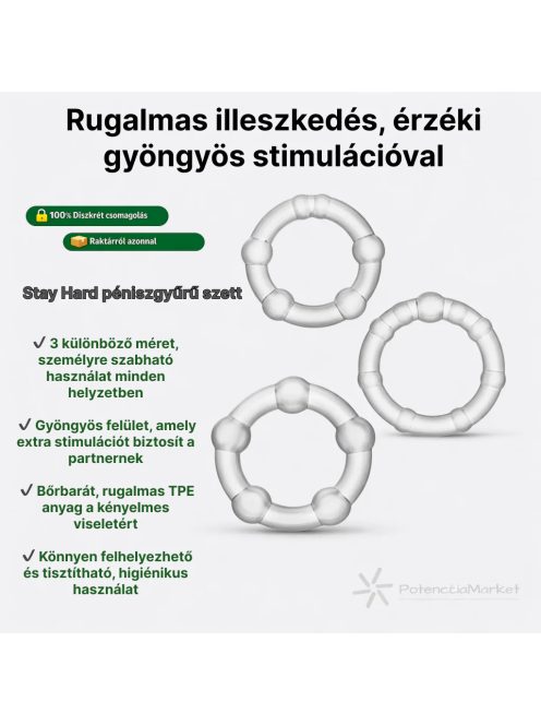 STAY HARD GYÖNGYÖS PÉNISZGYŰRŰ SZETT - 3 DARABOS