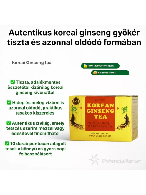 Koreai ginseng instant tea 10 tasakos csomagolásban és gyors de diszkrét szállítással - Potenciamarket