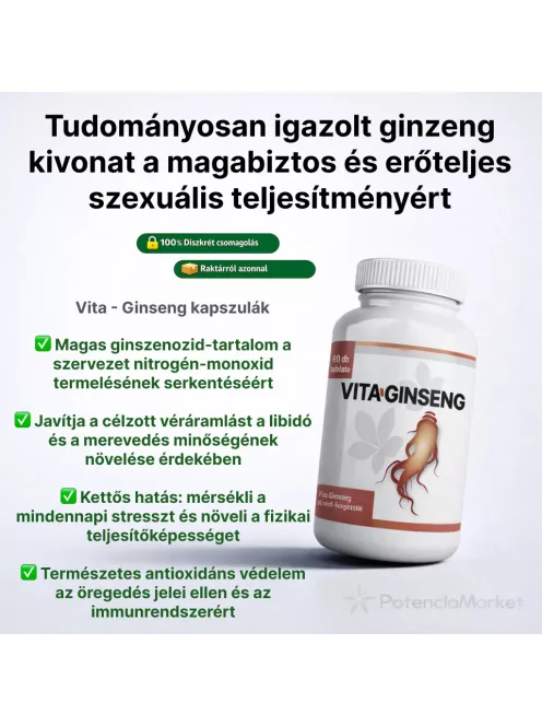 Vitaginseng potencianövelő kapszula diszkrét csomagolással és gyors kiszállítással - Potenciamarket